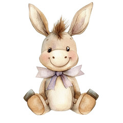 Aufkleber - Watercolor illustration of a charming donkey character isolated on a transparent background, creating a whimsical and joyful feeling