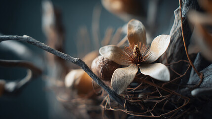 Poster - Closeup dried flower arrangement brown tones nature still life photography image art fall macro plant 