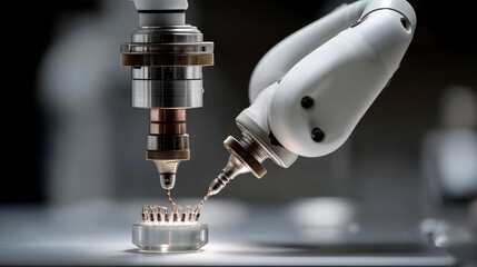 Poster - Automated precision: Robotic arm applying liquid to a technological component