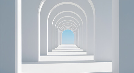 Poster - White Arches in Tunnel Creating Perspective View with Geometric Minimalist Design and Architectural Seamless Background