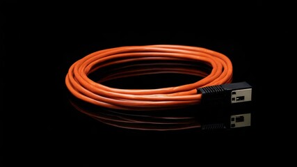 Poster - Close-up view of a USB cable on a black surface, suitable for technology and gadget related projects.