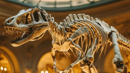 Poster - A prehistoric T-Rex skeleton displayed in a museum setting.