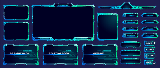 Gamer stream frames. Gaming streamers, hud frame twitch streaming media