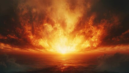 Poster - Breathtaking fiery sunset over serene landscape with vibrant colors painting the evening sky