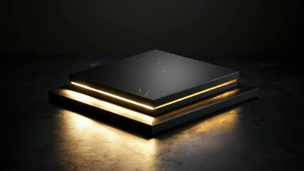 Poster - elegant dark marble display stand with soft ambient light for product showcasing and photography