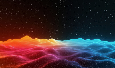 Poster - Colorful abstract wave landscape with stars in the night sky.