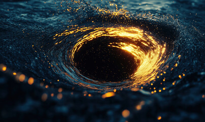 Poster - Vortex of swirling water illuminated by golden light creating a mesmerizing effect.
