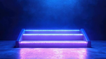 Poster - A set of stairs illuminated by blue lights, suitable for use in interior design or event decoration.