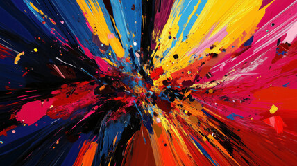 Poster - Vibrant explosion of colors in abstract art showcasing dynamic brush strokes and splashes.