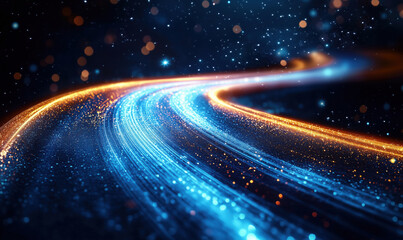 Poster - abstract light trails with sparkling particles creating dynamic motion effect.