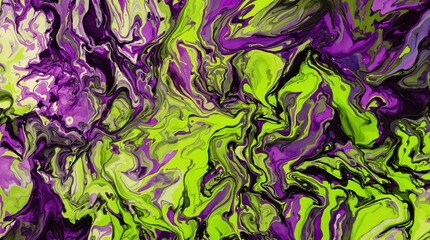Poster - Swirling Hues: An abstract tapestry of vibrant greens and purples, a mesmerizing display of flowing colors, creating a sense of dynamic energy and visual harmony. 