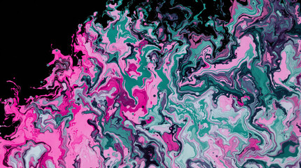 Poster - Vibrant fluid art: The image features a mesmerizing dance of flowing paint, swirling together in an abstract composition of colorful strokes, embodying fluidity, movement, and creative expression.
