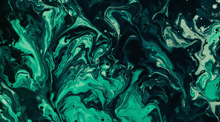 Poster - Abstract Green Swirls: An enchanting swirl of emerald green, forest green, and deep black hues creates a captivating artistic display, evoking a sense of mystery and organic flow.