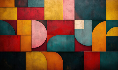 Poster - Colorful geometric abstract wall art with vibrant shapes and textures.