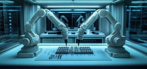 Poster - Futuristic Robotic Assembly Line: Precision Engineering in a High-Tech Factory
