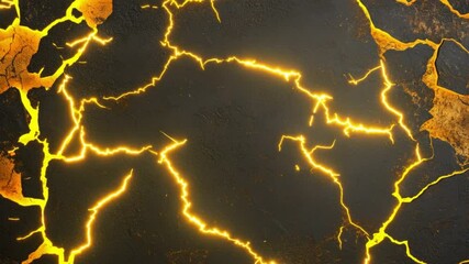 Poster - abstract texture with cracked black surface and glowing golden lines for visual background use
