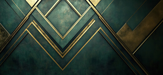 Poster - Geometric abstract background with teal and gold patterns for modern design.