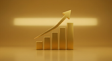 Poster - Golden Growth Chart with Upward Arrow on a Gold Background Depicting Business Success and Financial Progress