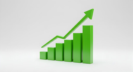 Poster - Green Upward Chart Graph on White Background Demonstrating Business Growth and Financial Success