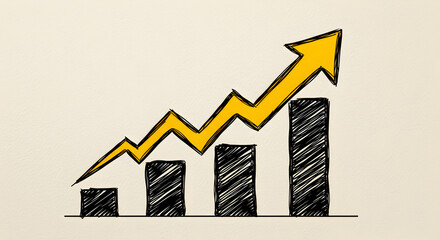 Aufkleber - Hand Drawn Style Business Growth Chart with Yellow Arrow on Beige Paper Texture