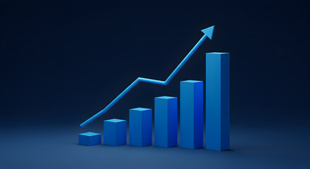 Poster - Pixelated Blue Bar Graph with Upward Arrow on Gradient Background Shows Business Growth