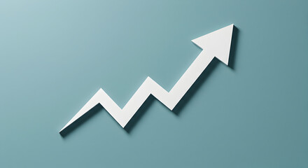 Aufkleber - White Arrow Rising Upward on Pale Blue Background Representing Business Growth and Financial Success