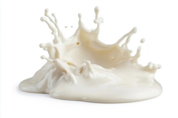 Poster - A dynamic splash of white liquid, possibly milk, creating a crown like shape against a white background