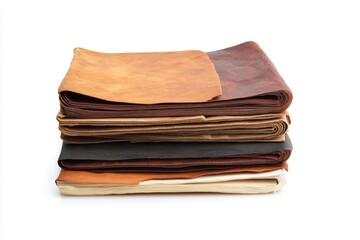 Poster - A stack of various shades of leather sheets on a white background in a studio setting