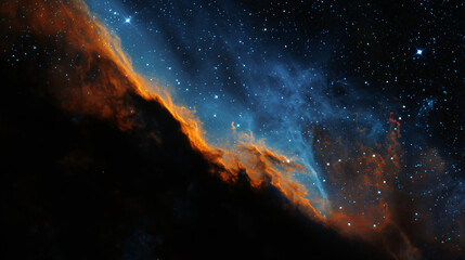 Wall Mural - cosmic swirls of orange and blue nebulae in a starry expanse
