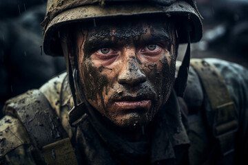 Leinwandbilder - Generated with ai image close up portrait of an injured soldiers face after bomb explosion