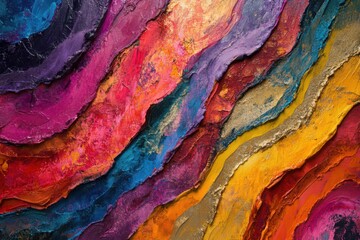 Poster - Abstract painting featuring textured layers of vibrant colors with gold accents and bold brushstrokes