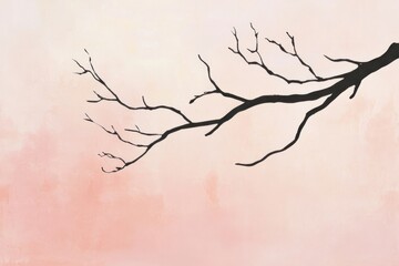 Poster - Silhouette of a bare tree branch against a soft pink sky in a minimalist composition style image