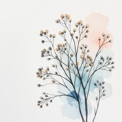Poster - Soft Watercolor Bouquet with Delicate Stems and Gentle Hues
