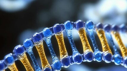 Poster - A close-up shot of a single strand of blue and yellow DNA