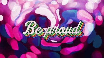 Poster - Retro script text being displayed over glowing bokeh shapes, with rainbow shadows in flat design
