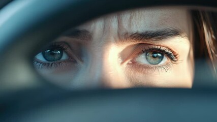 Poster - Close-up of a person's eyes while sitting in a car