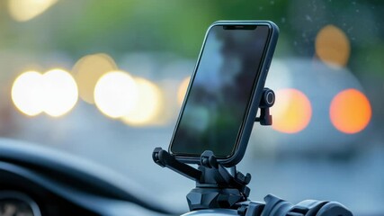 Aufkleber - A car dashboard featuring a cell phone in the holder, useful for travel and commute scenes