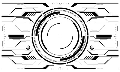 Poster - HUD sci-fi interface screen view white circular geometric design virtual futuristic technology creative display on black vector