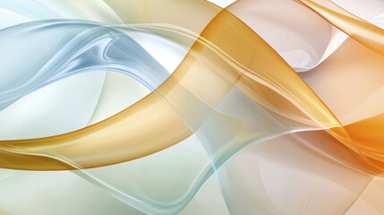 Poster - Abstract flowing waves in soft colors create serene and harmonious atmosphere, blending shades of blue, orange, and cream