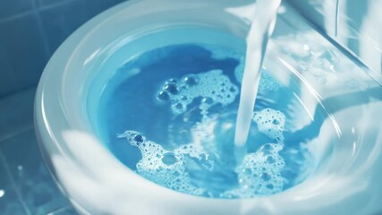 Poster - Close-up shot of a toilet with clear blue water inside