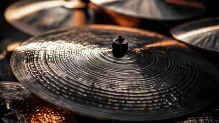 Poster - A close-up view of a bunch of cymbals arranged on a table