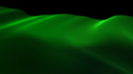 Poster - Animated green color wavy striped wood textured background. Abstract green landscape, undulating waves, digital topography, neon lines, , 3D rendering, vibrant green 4K background loop