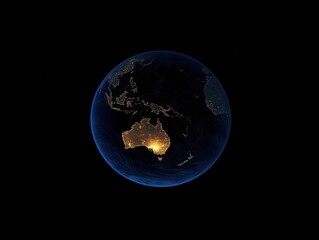 australia at night from space illuminating earth with city lights in a dark background showing conti