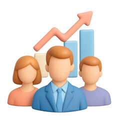 Poster - Team in Growth: A team of professionals stands united before a rising growth chart, symbolizing progress and success.