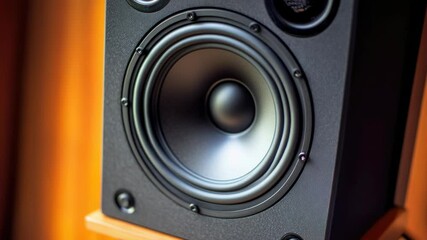 Aufkleber - A close-up view of a speaker on a wooden surface, ideal for use in presentations or music-related contexts