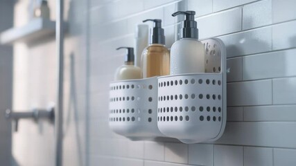Poster - Two soap dispensers mounted on a wall in a standard bathroom setting