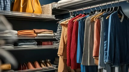 Aufkleber - A spacious closet containing various clothes and shoes, perfect for organizing and storing personal items