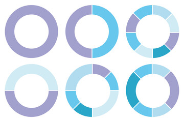 Wall Mural - Pie chart color icons. Circle section graph. 1,2,3,4,5,6,7,8,9,10,11,12 segment infographic. Different color circles isolated. Segment slice sign. Infographic element round shape. Vector illustration
