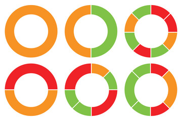 Wall Mural - Pie chart color icons. Circle section graph. 1,2,3,4,5,6,7,8,9,10,11,12 segment infographic. Different color circles isolated. Segment slice sign. Infographic element round shape. Vector illustration