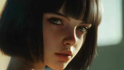 Poster - A close-up shot of a woman with short hair